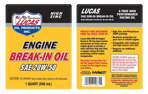 LUCAS OIL 10635 20W50 BREAK-IN OIL