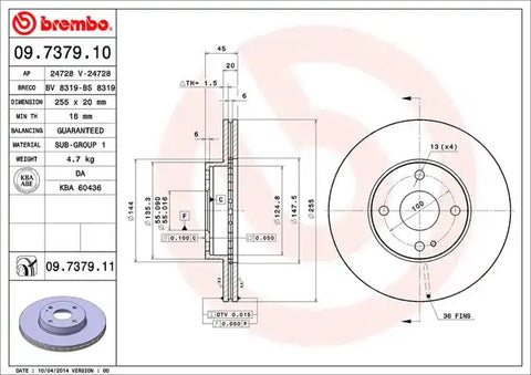 BREMBO 09737911C02 DISC BRAKE ROTOR