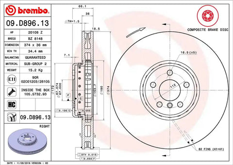 BREMBO 09D89613C02 DISC BRAKE ROTOR