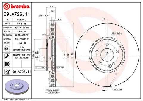 BREMBO 09A72611C02 DISC BRAKE ROTOR