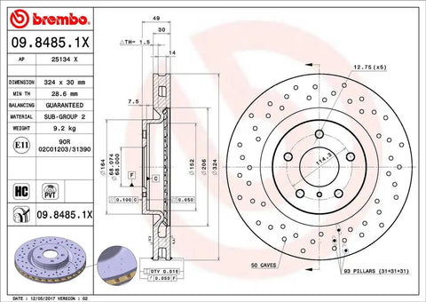 BREMBO 0984851XC02 DISC BRAKE ROTOR