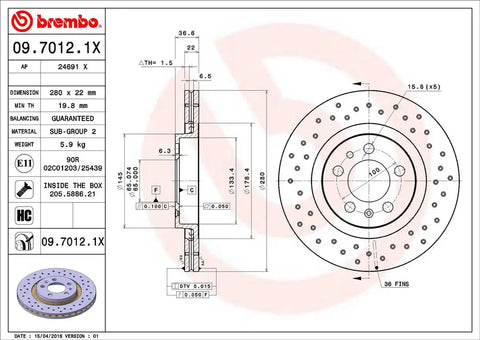 BREMBO 0970121XC02 DISC BRAKE ROTOR