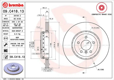 BREMBO 09C41813C02 DISC BRAKE ROTOR