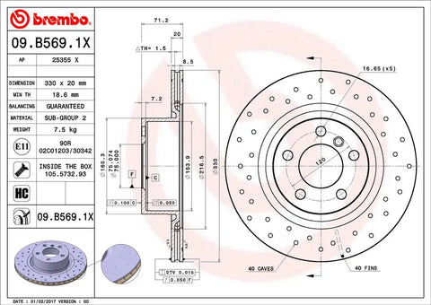 BREMBO 09B5691XC02 DISC BRAKE ROTOR