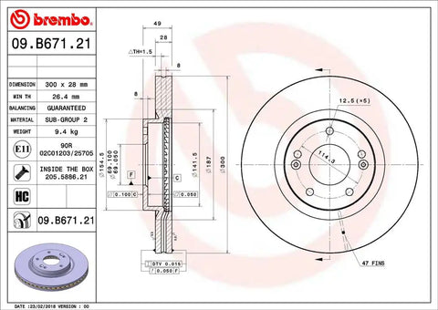 BREMBO 09B67121C02 DISC BRAKE ROTOR