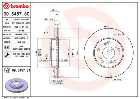 BREMBO 09545731C02 DISC BRAKE ROTOR