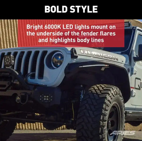 Aries 2500835 Fender Flare Bolt On Style Black Aluminum With LED Lights Set of 2