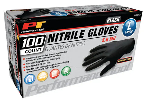 BLK NITRILE GLOVES 100 LG