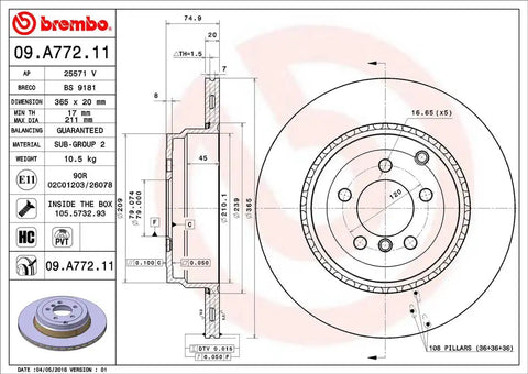 BREMBO 09A77211C02 DISC BRAKE ROTOR