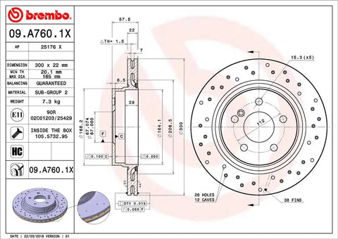 BREMBO 09A7601XC02 DISC BRAKE ROTOR