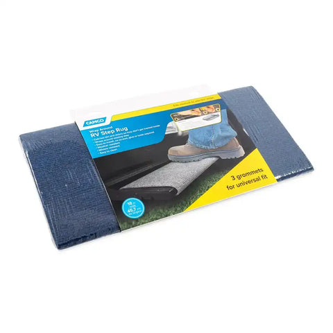 Camco 42924 Entry Step Rug Wrap Around Hook and Spring 18 Inch Width Blue Carpet