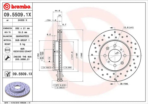 BREMBO 0955091XC02 DISC BRAKE ROTOR