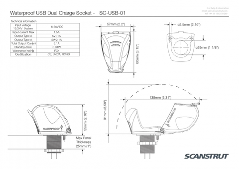 SCANSTRUT SC-USB-01 ROKK CHARGE WATERPROOF DUAL USB SOC