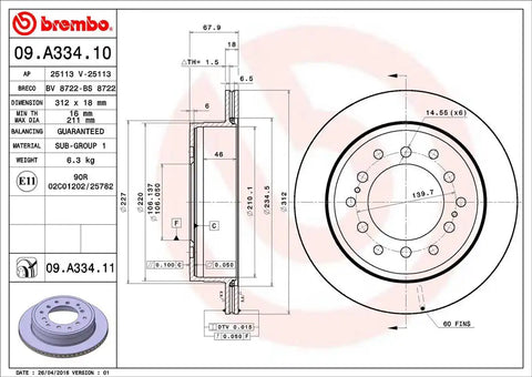 BREMBO 09A33411C02 DISC BRAKE ROTOR
