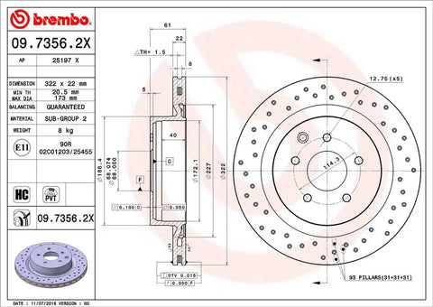 BREMBO 0973562XC02 DISC BRAKE ROTOR