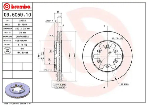 BREMBO 09505910C02 DISC BRAKE ROTOR