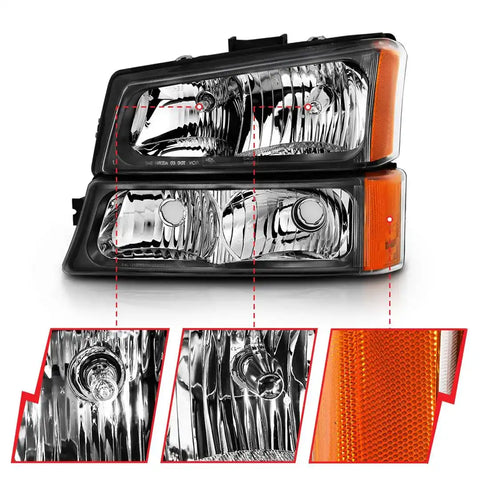 ANZO 111452 CRYSTAL HEADLIGHT SET; CLEAR LENS;