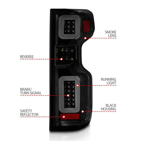 ANZO USA 311415 Tail Light Assembly LED Smoke Lens Black Housing With Light Bar