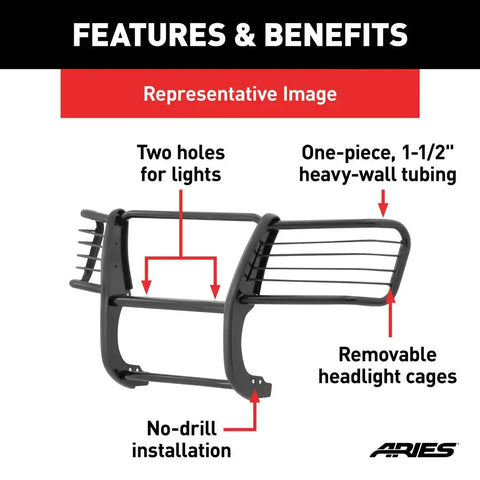 ARIES 1051 - 1-1/2-Inch Black Steel Grille Guard, No-Drill, Select Jeep Liberty