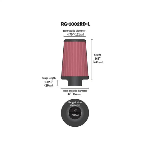 K&N FILTER RG-1002RD-L 6' OD B X 8-7/8'H W/4' 3-1/2' 3'D