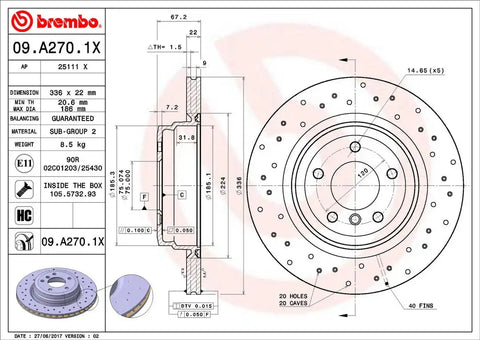 BREMBO 09A2701XC02 DISC BRAKE ROTOR