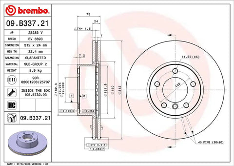 BREMBO 09B33721C02 DISC BRAKE ROTOR
