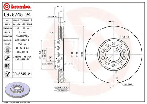 BREMBO 09574521C02 DISC BRAKE ROTOR