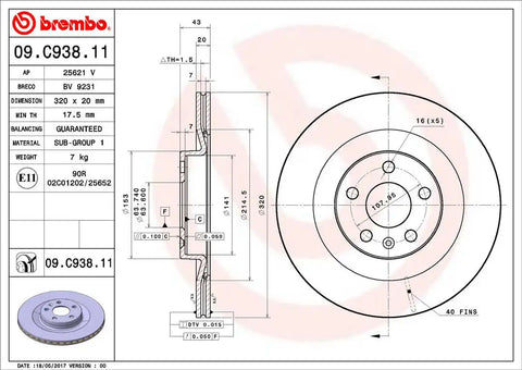 BREMBO 09C93811C02 DISC BRAKE ROTOR