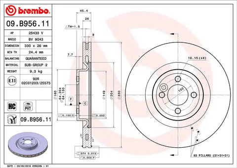 BREMBO 09B95611C02 DISC BRAKE ROTOR