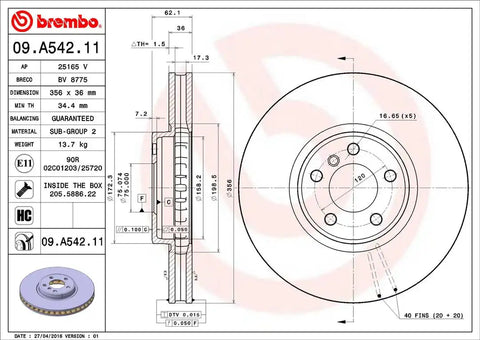 BREMBO 09A54211C02 DISC BRAKE ROTOR