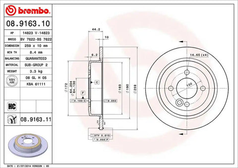 BREMBO 08916311C02 DISC BRAKE ROTOR