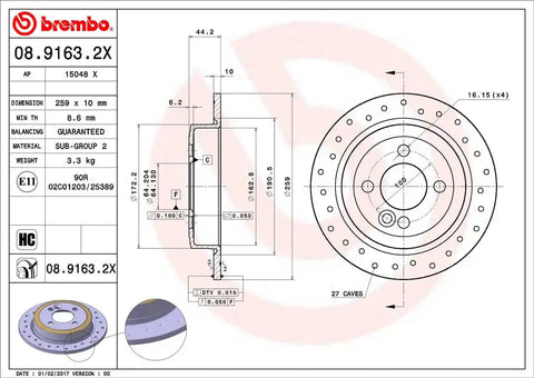 BREMBO 0891632XC02 DISC BRAKE ROTOR