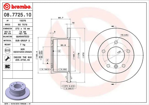 BREMBO 08772510C02 DISC BRAKE ROTOR