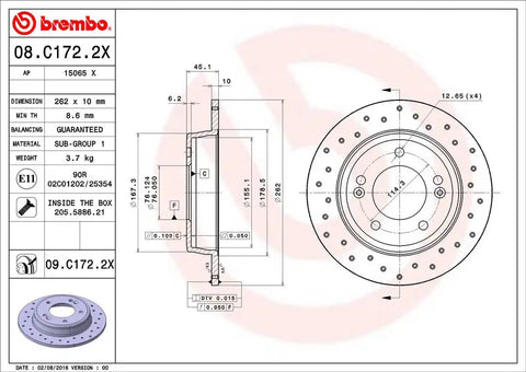 BREMBO 08C1722XC02 DISC BRAKE ROTOR