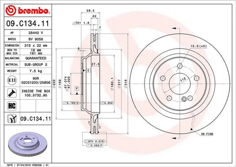 BREMBO 09C13411C02 DISC BRAKE ROTOR