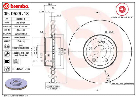 BREMBO 09D52913C02 DISC BRAKE ROTOR