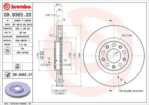 BREMBO 09936321C02 DISC BRAKE ROTOR