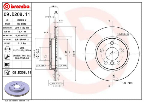 BREMBO 09D20811C02 DISC BRAKE ROTOR