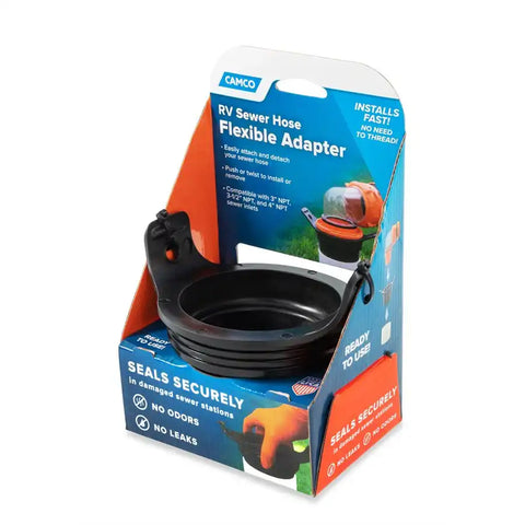 Camco 39318 Sewer Hose Seal Use To Block Odors at Dump Station Flexible 3-In-1 Adap