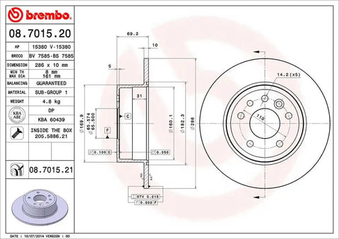 BREMBO 08701521C02 DISC BRAKE ROTOR