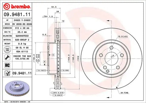BREMBO 09948111C02 DISC BRAKE ROTOR