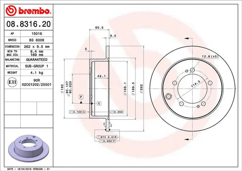 BREMBO 08831620C02 DISC BRAKE ROTOR