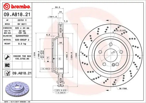 BREMBO 09A81821C02 DISC BRAKE ROTOR