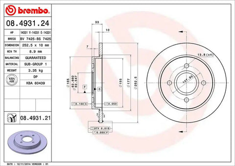 BREMBO 08493121C02 DISC BRAKE ROTOR