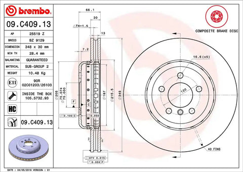 BREMBO 09C40913C02 DISC BRAKE ROTOR