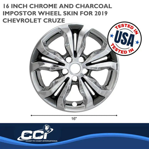 Coast To IWCIMP442CC 16 Inch 5 Spoke Chrome And Charcoal Plastic Set Of 4 2019-2019 Chevrolet Cruze