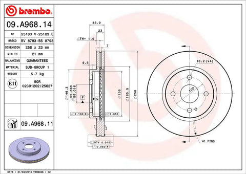 BREMBO 09A96811C02 DISC BRAKE ROTOR