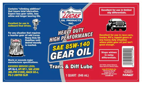 LUCAS OIL 10042 85/140 HD GEAR OIL QUART