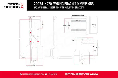 Body Armor 20024 Awning 270 Series Roof Basket/ Bed Rack Mount Retractable 90-1/2