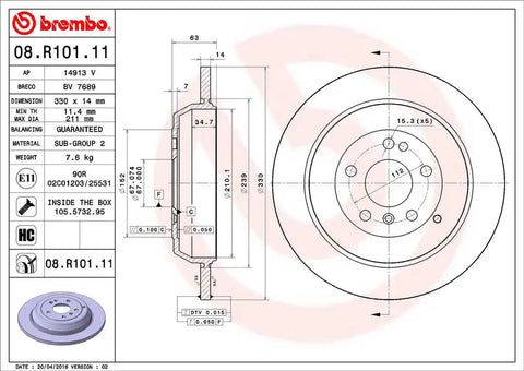 BREMBO 08R10111C02 DISC BRAKE ROTOR